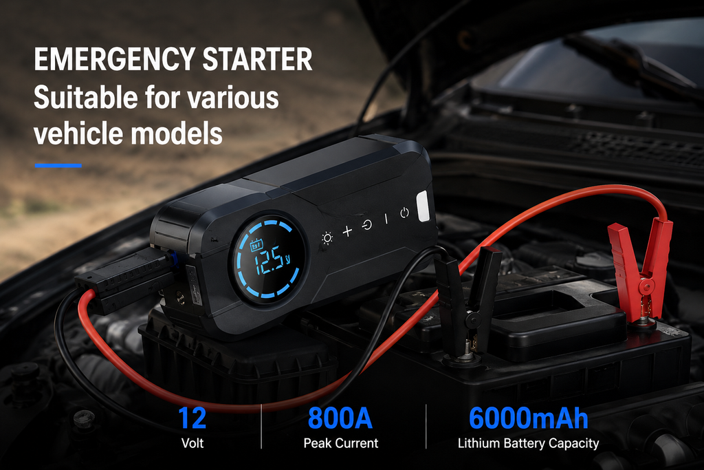 Portable 2-in-1 Car Tyre Inflator & Jump Starter - Digital Air Compressor