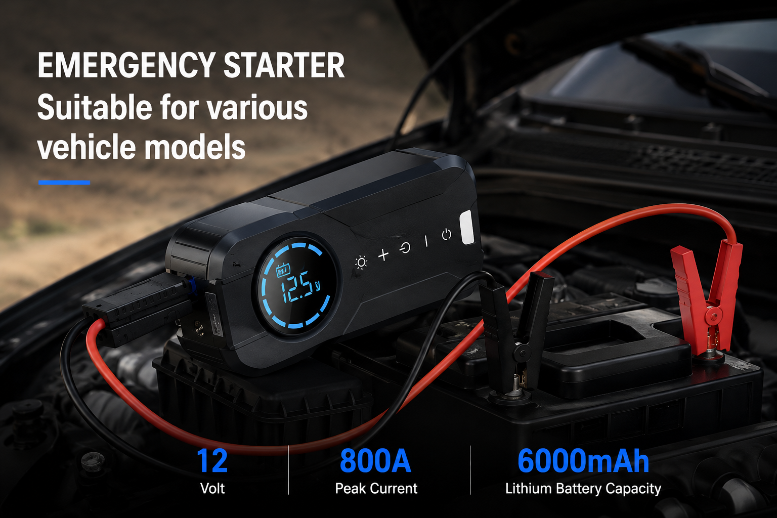 Portable 2-in-1 Car Tyre Inflator & Jump Starter - Digital Air Compressor